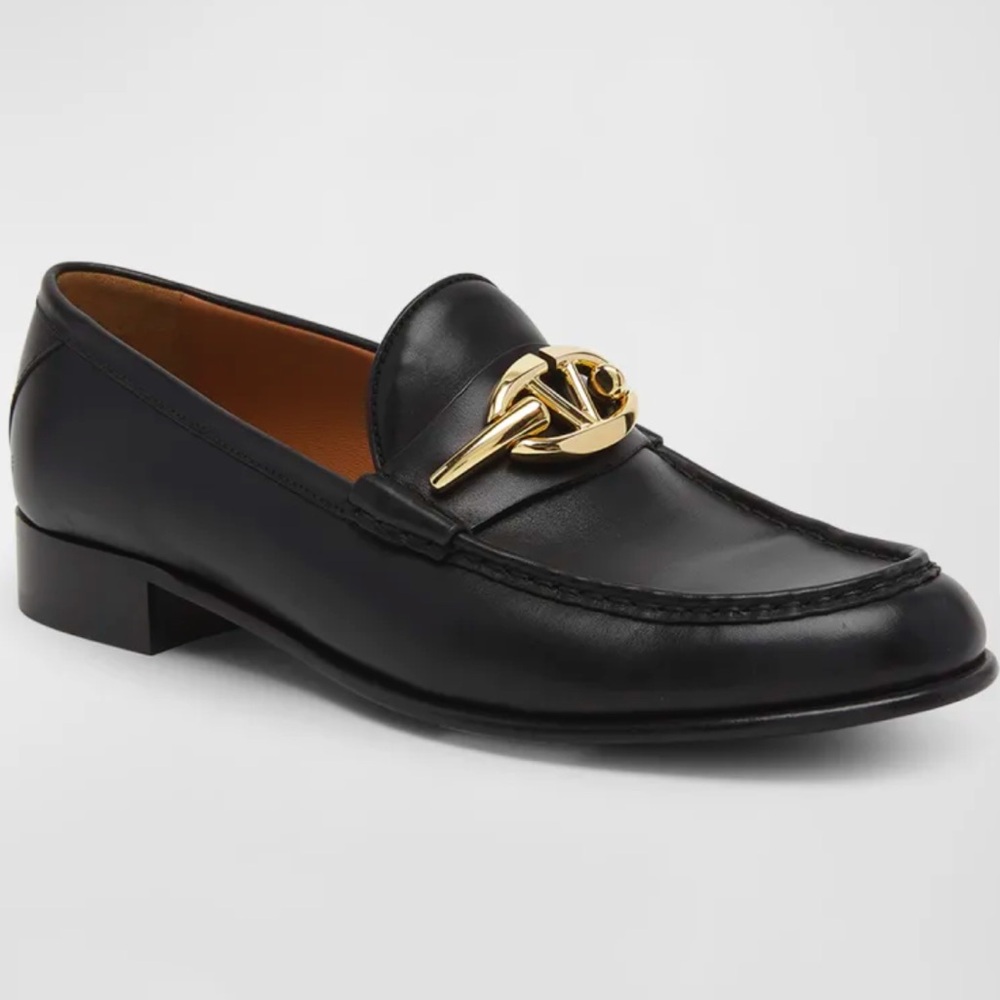 Valentino Garavani Black and Gold Loafers (IT:38.5)